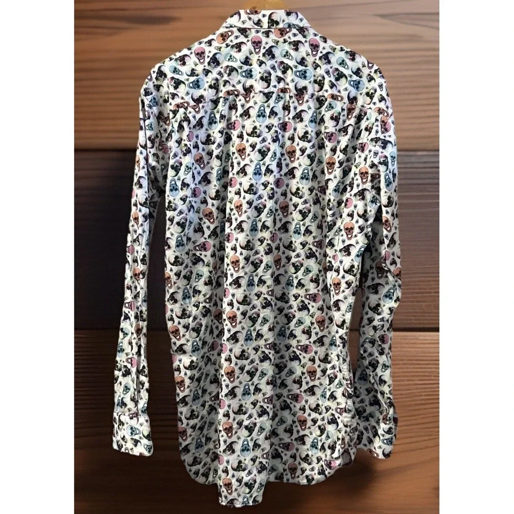 Luchiano Visconti Limited Edition Skull‎ Multi Button Down white Shirt XLT